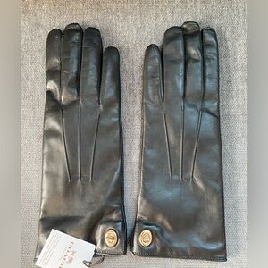 NWT Coach Turnlock Black Sheep Leather Cashmere Lined Women’s Gloves Siz…